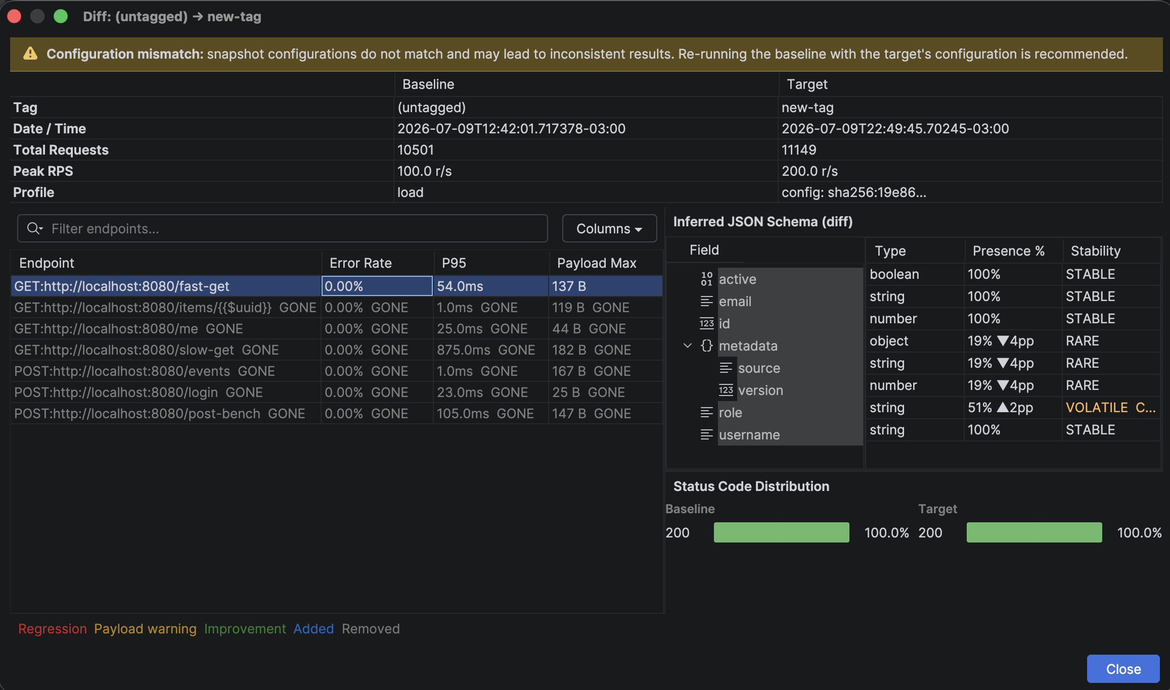 Native snapshot diff view in the Gopher Glide JetBrains plugin